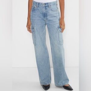 Denim Forum The Farrah Hi-rise Cargo Jean - 7 Yrs Bleu Taboo Wide Leg Denim